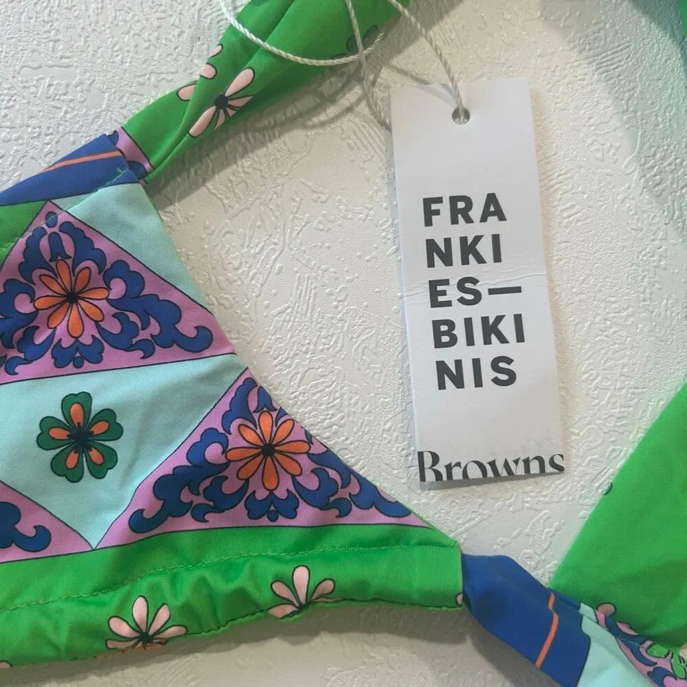 Frankies Bikinis x Browns Willow Top Medium Green Floral Tie Bikini NWT